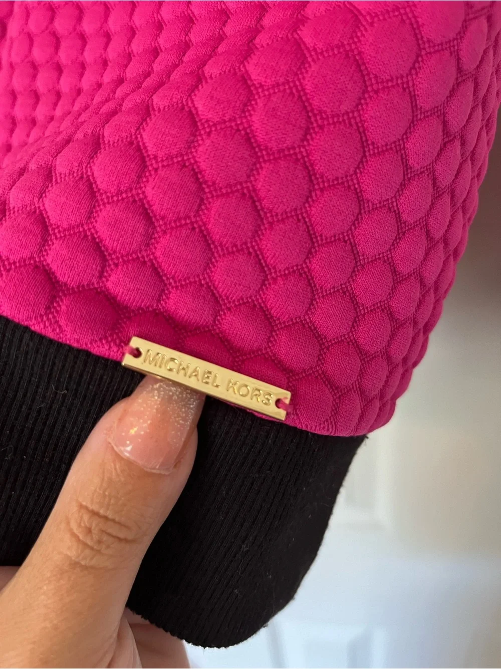 Michael Kors Hot Pink Quilted Sweatshirt with Black Trim
